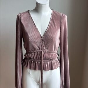 Zara Pleated Striped V-Neck Top